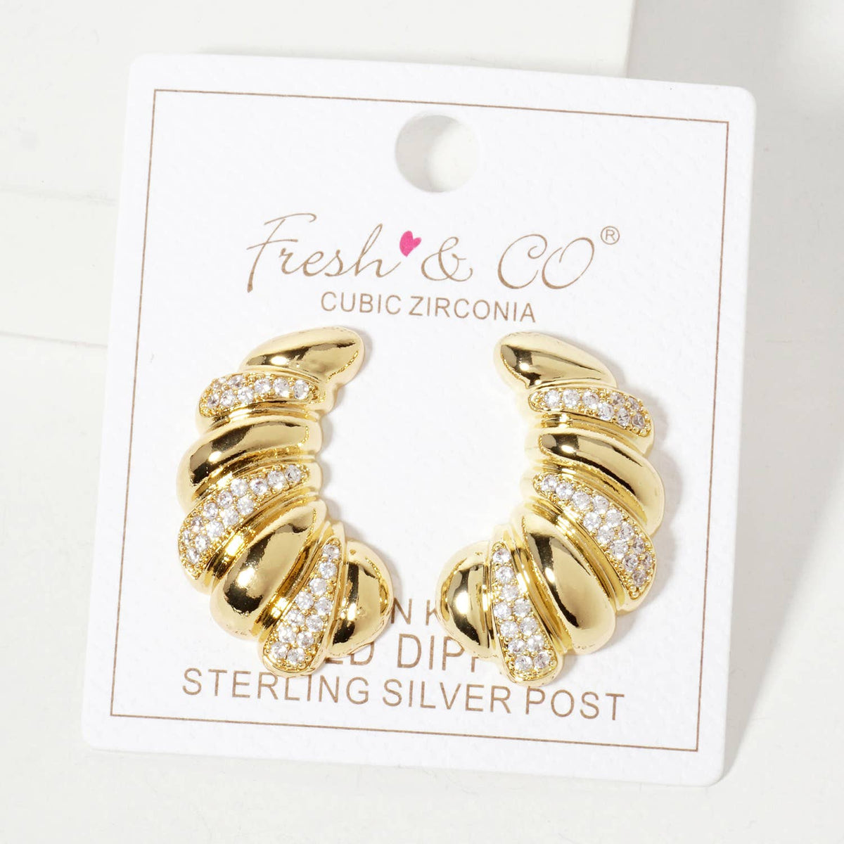 Pave-Set Croissant-Shaped 18K-Gold-Dipped Post Earrings