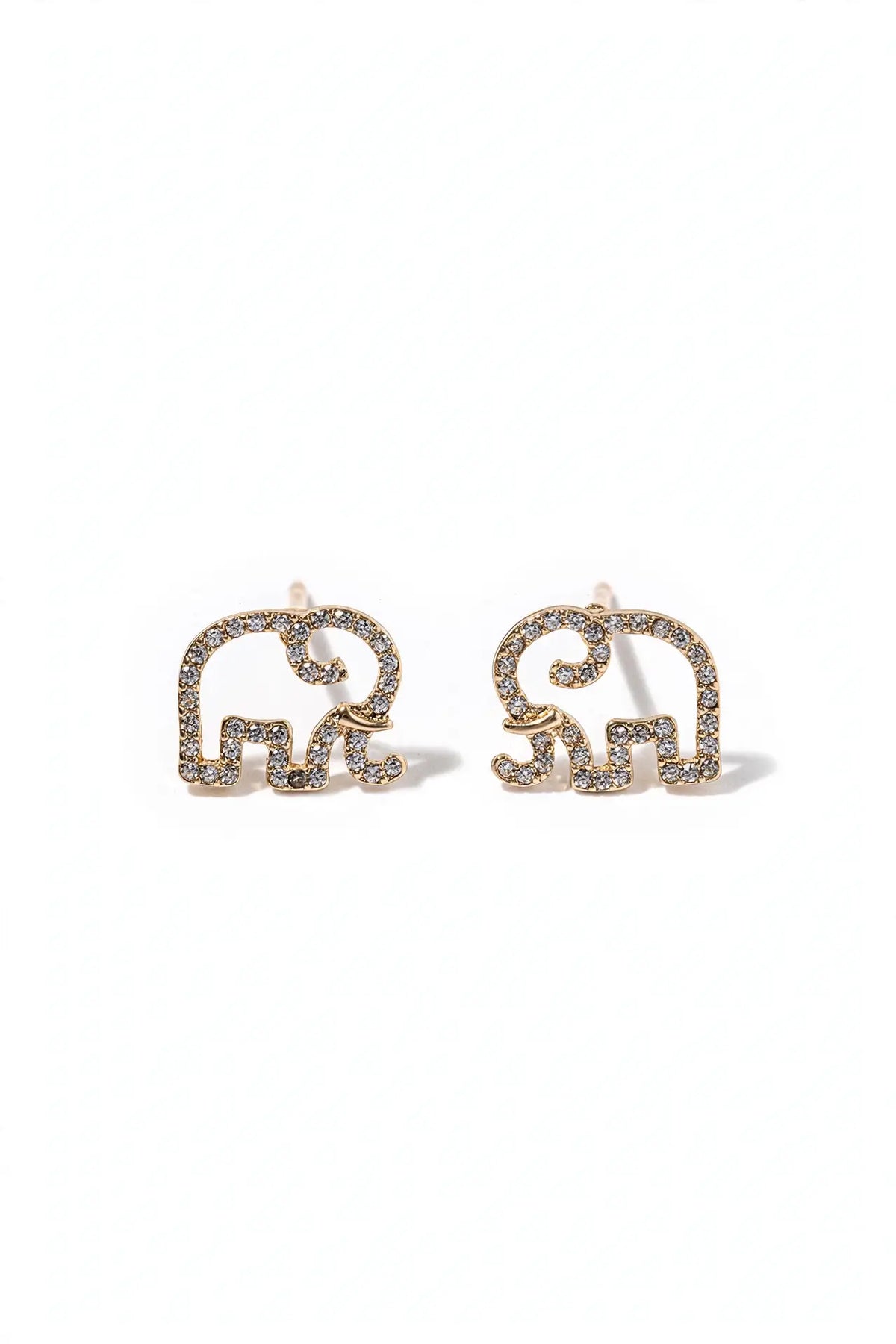 Crystal Elephant Stud Earrings – Open-Outline Elephant, Gold