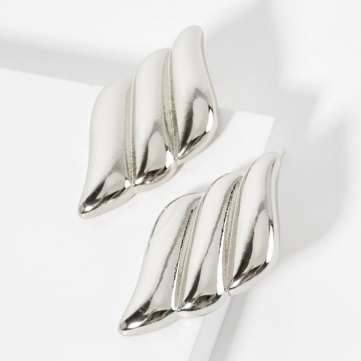 Polished Brass Sculpted Wavy Rhombus Post Earrings