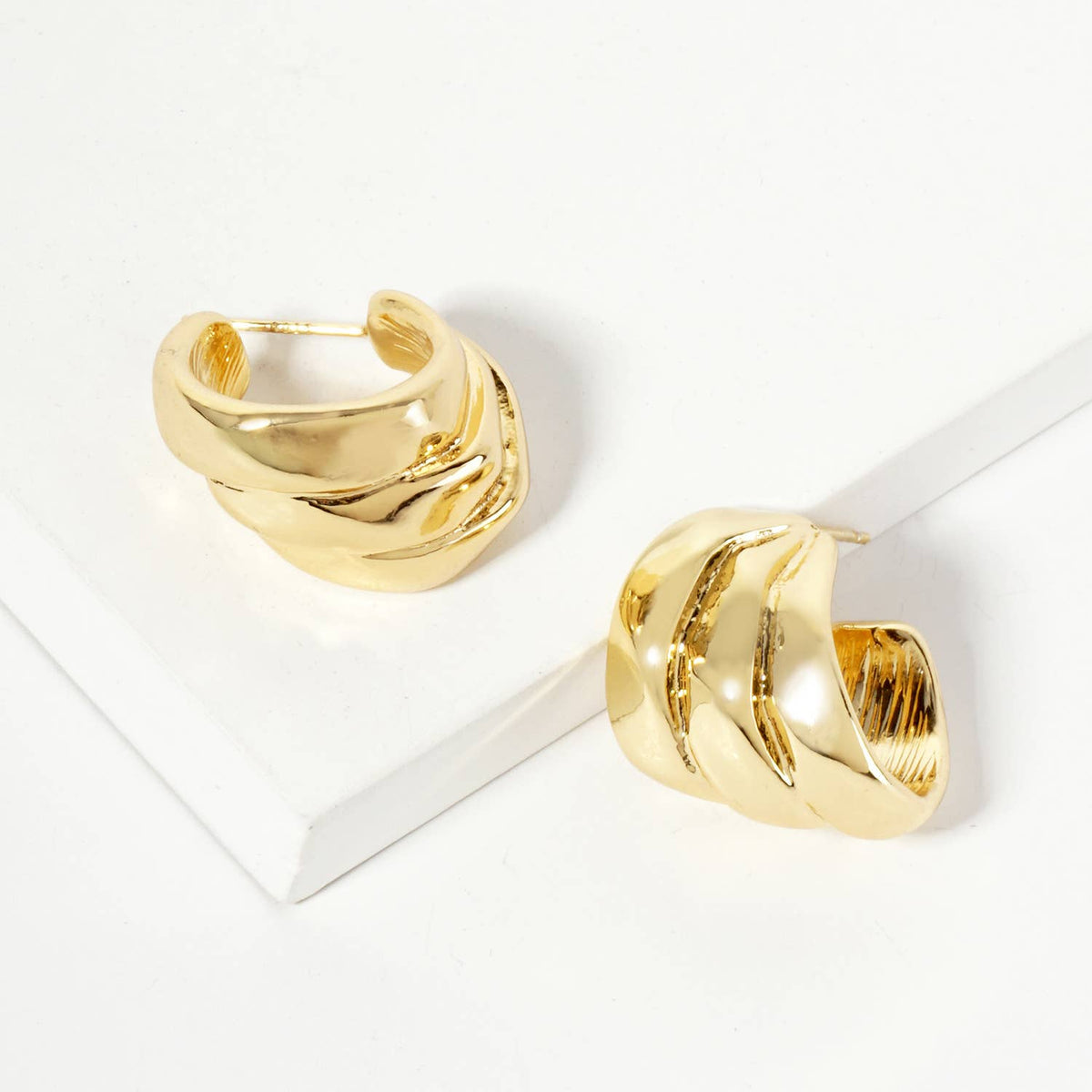 Three-Interconnected-Loops Brass Hoop Earrings