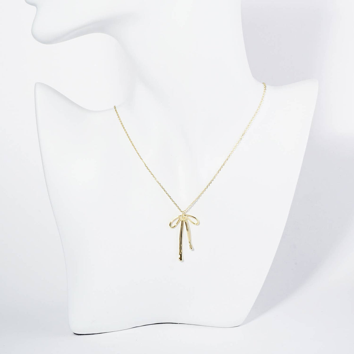 RIBBON BOW PENDANT NECKLACE / 18K GOLD DIPPED BRASS