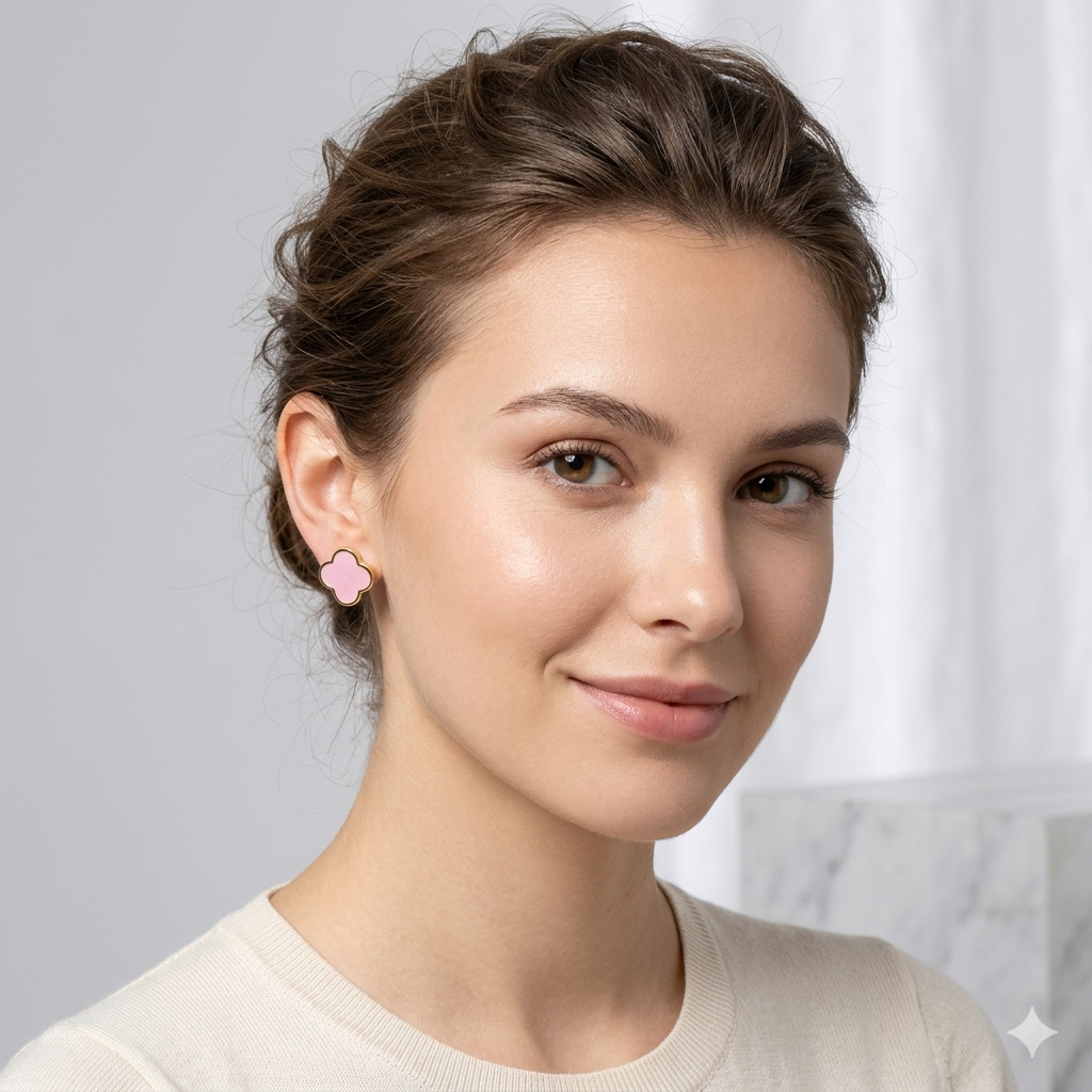Pink Clover Stud Earrings