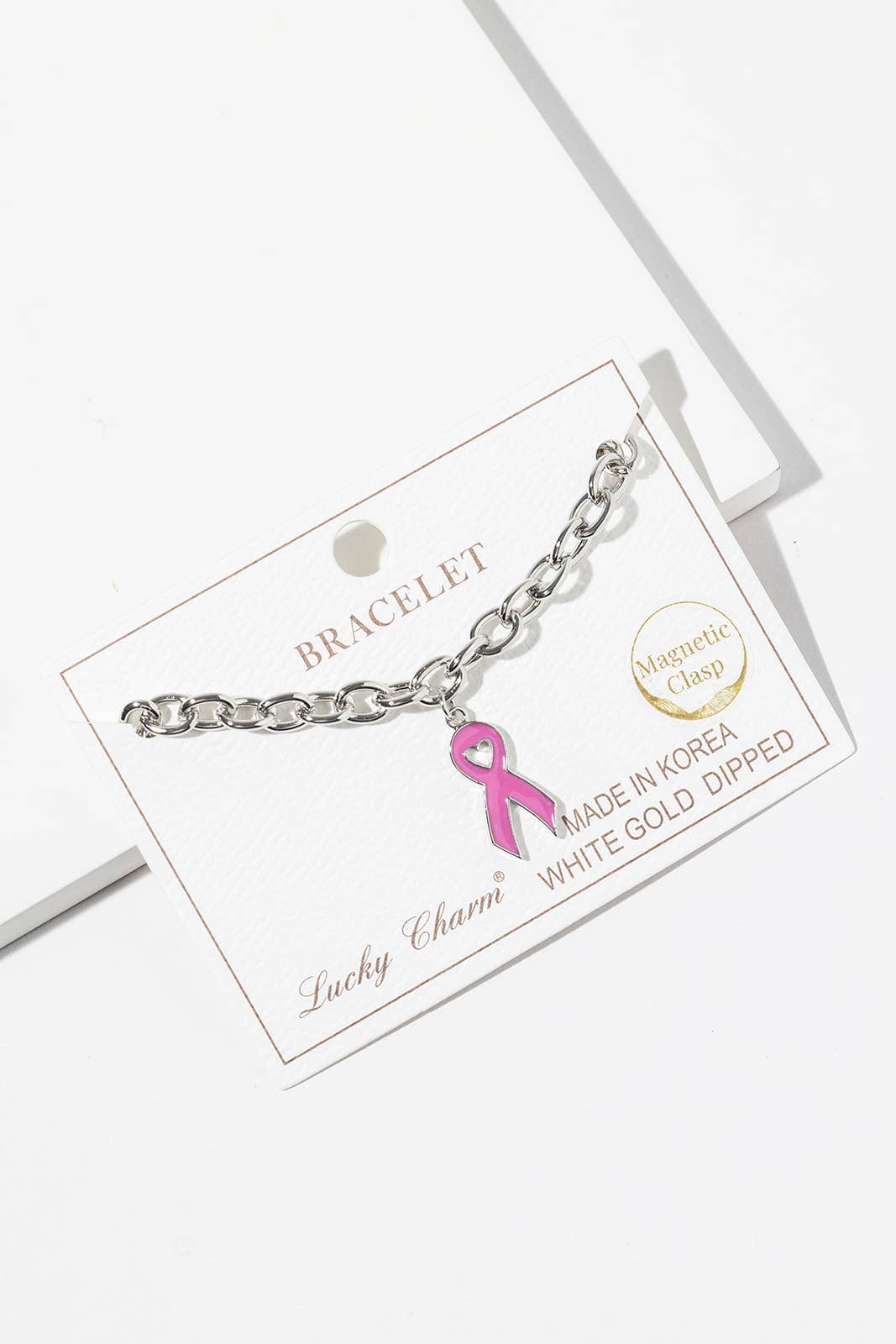 Pink Ribbon Breast Cancer Awareness Chain Bracelet