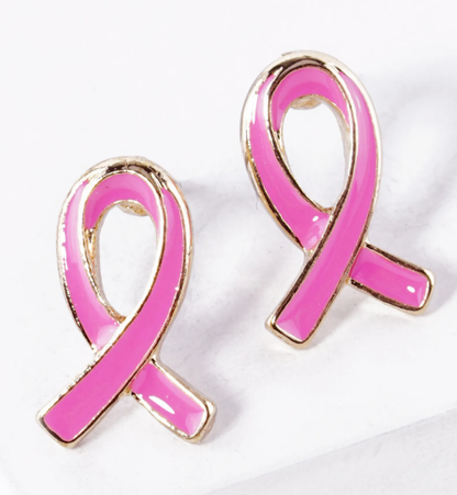 Pink Ribbon Awareness Enamel Stud Earrings