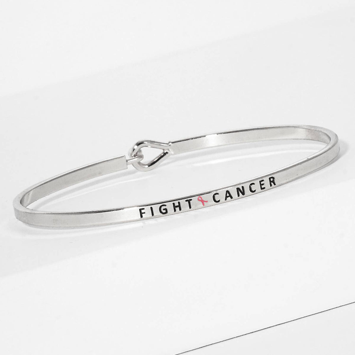"Fight Cancer" Engraved Hook Clasp Bangle Bracelet