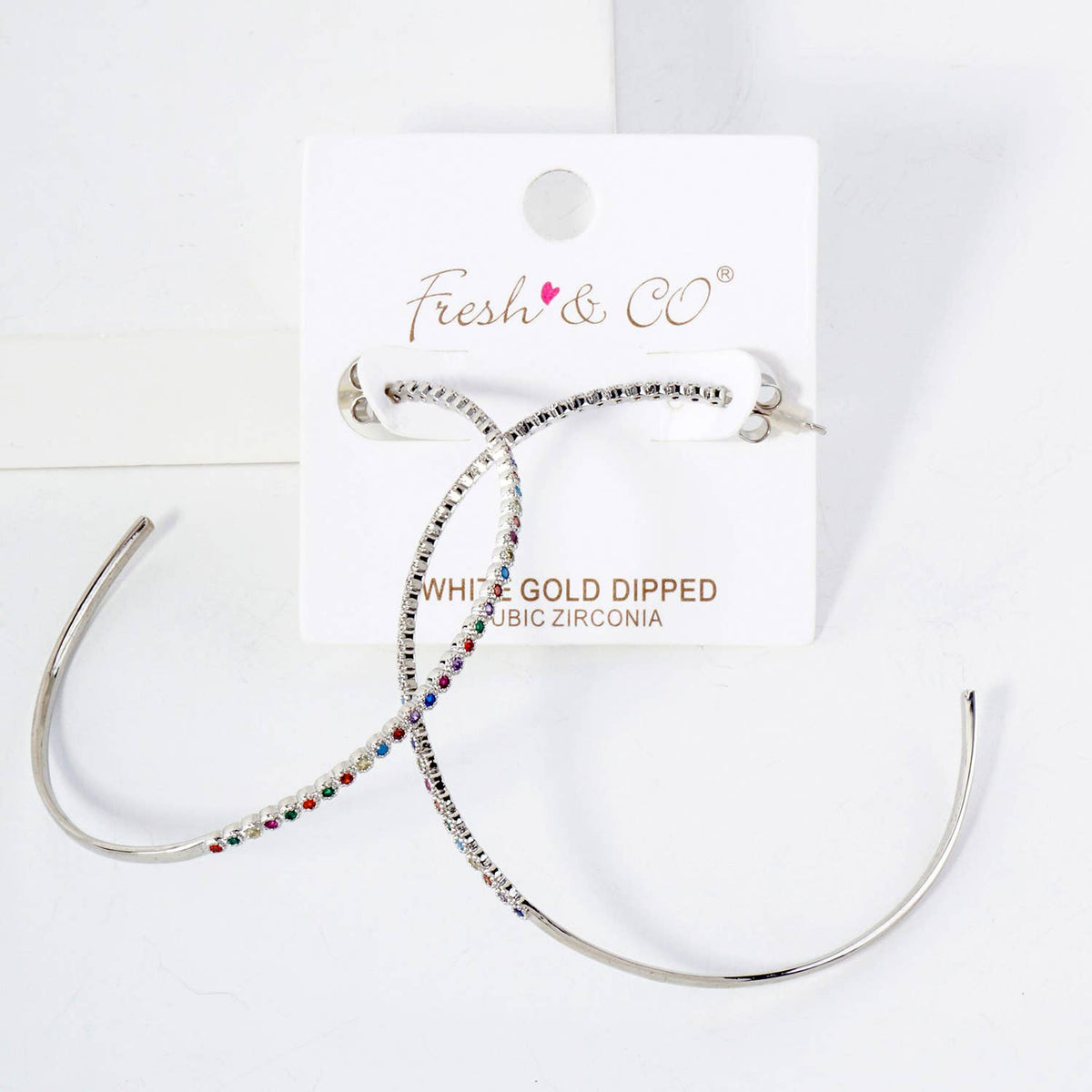 60mm Hoop Earrings with Half CZ Stone Accents Earring.