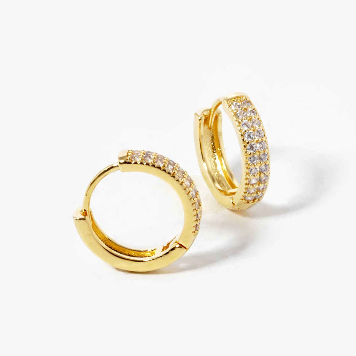 18K Gold Dipped CZ Pave 12mm Huggie Hoop Earrings