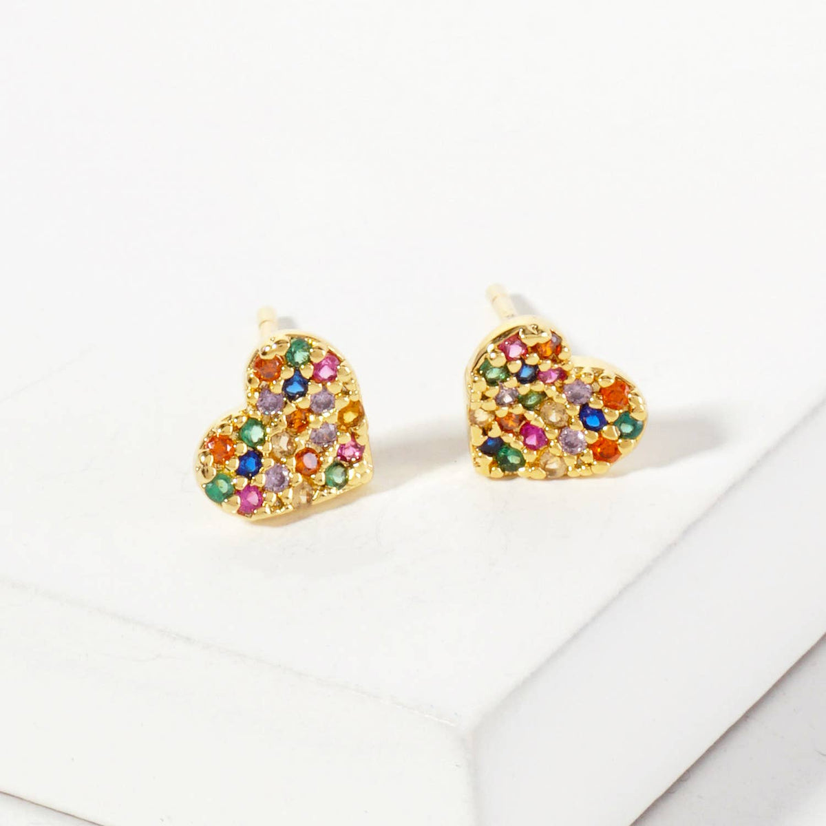 Pave-Set 6mm Tiny Heart 18K-Gold-Dipped Brass Earrings