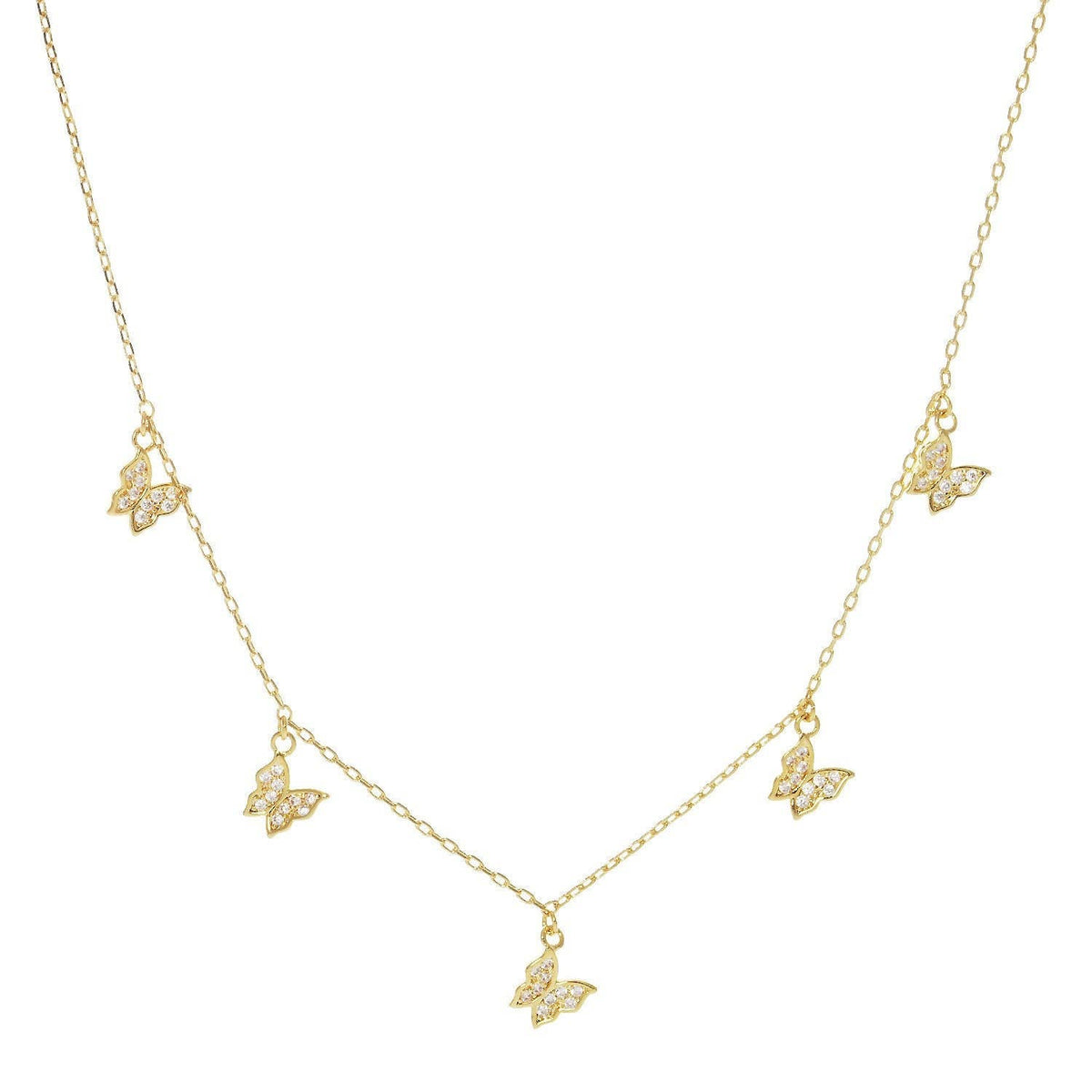 Gold Pave Butterfly Dangle Necklace