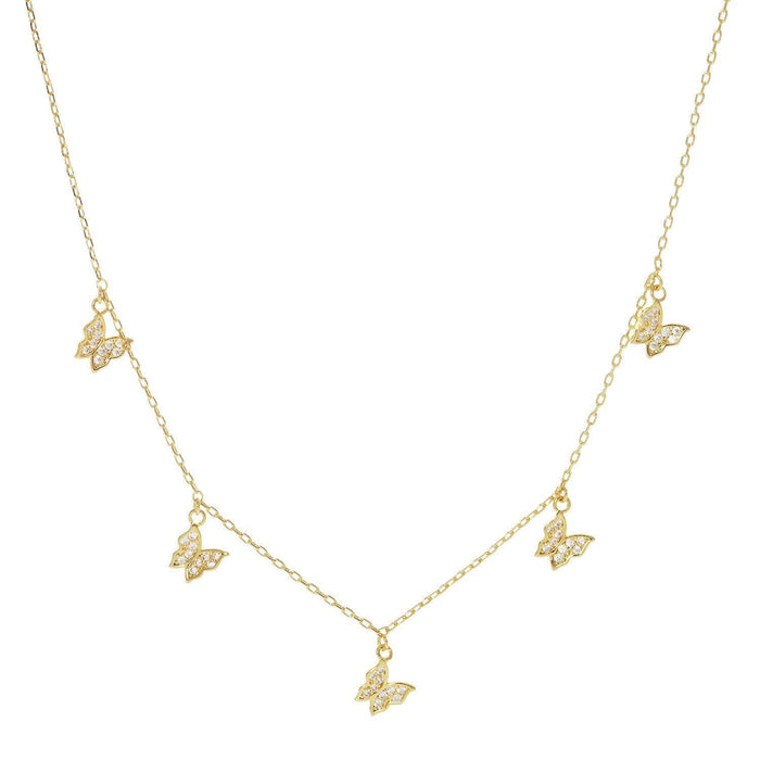 Gold Pave Butterfly Dangle Necklace