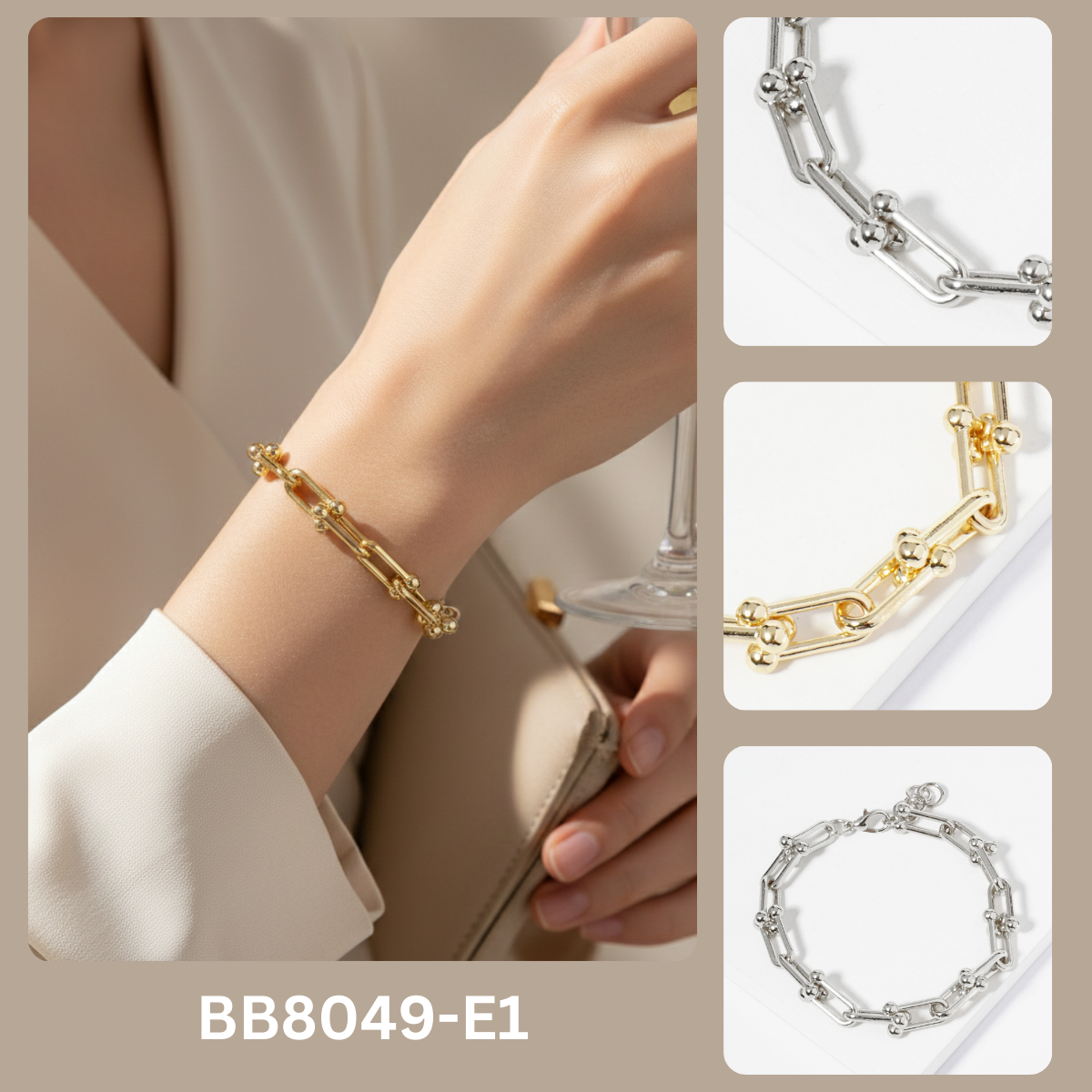 Elegant U-Link Chain Bracelet with Ball Accents