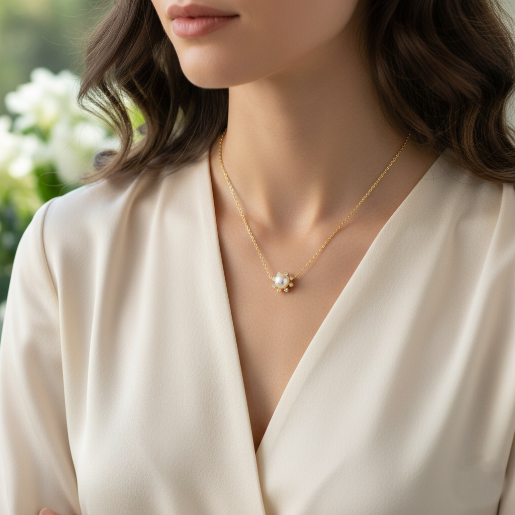 Minimalist Faux Pearl Sunburst Pendant Necklace