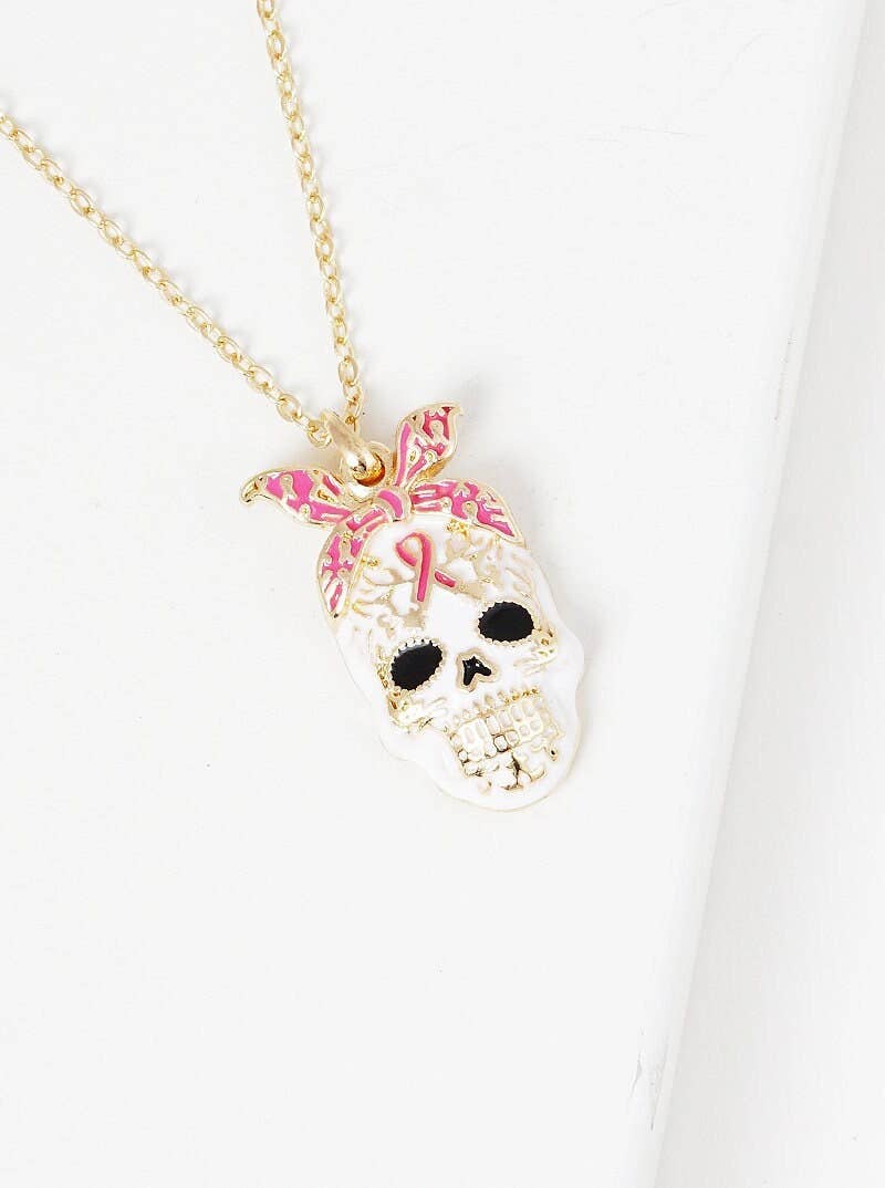 Breast Cancer Awareness Sugar Skull Necklace