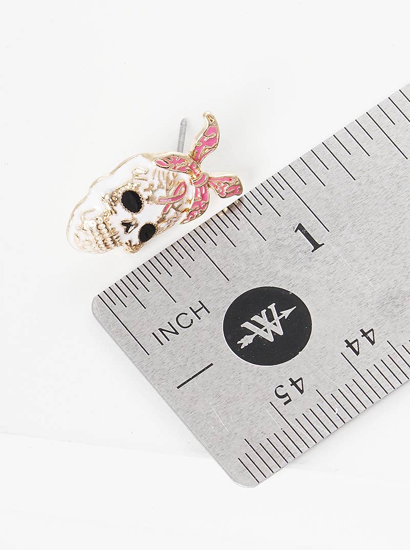 Breast Cancer Awareness Skull Candy Stud Earring
