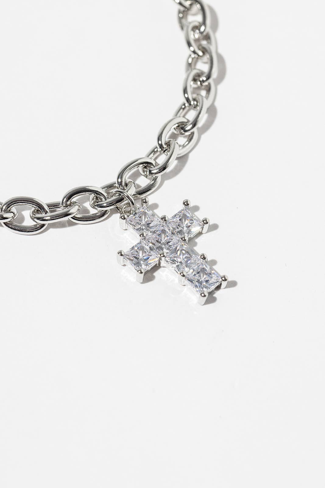 Sparkling CZ Cross Charm Bracelet with Magnetic Clasp