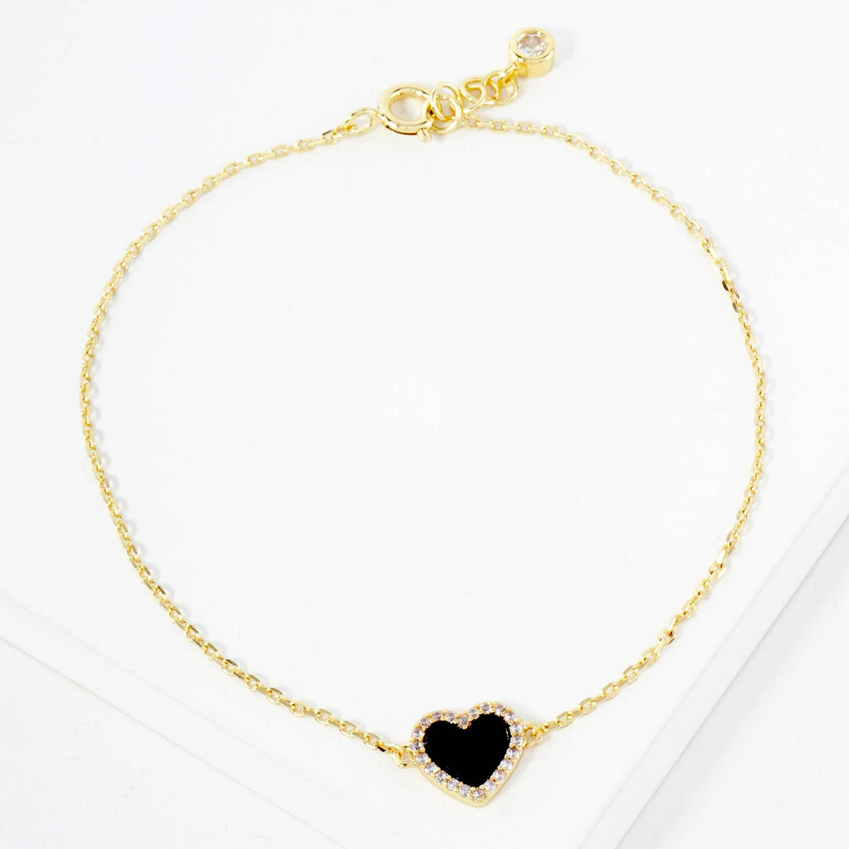 Pave-Set Cubic-Zirconia 9mm Heart Charm Chain Bracelet