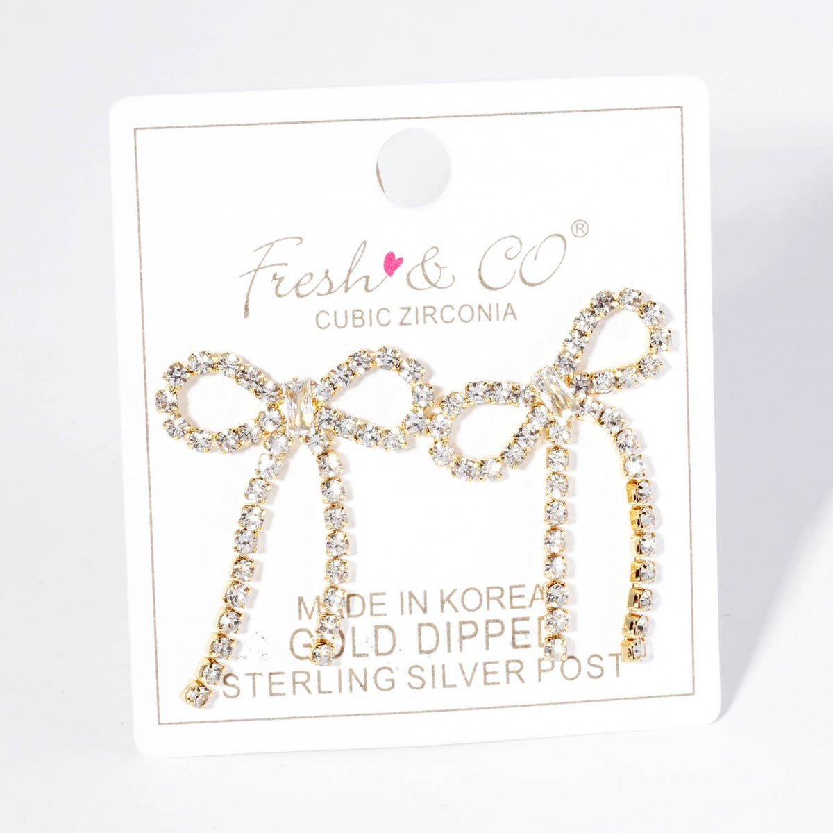 RIBBON BOW DROP POST EARRINGS / 18K GOLD DIPPED / CUBIC