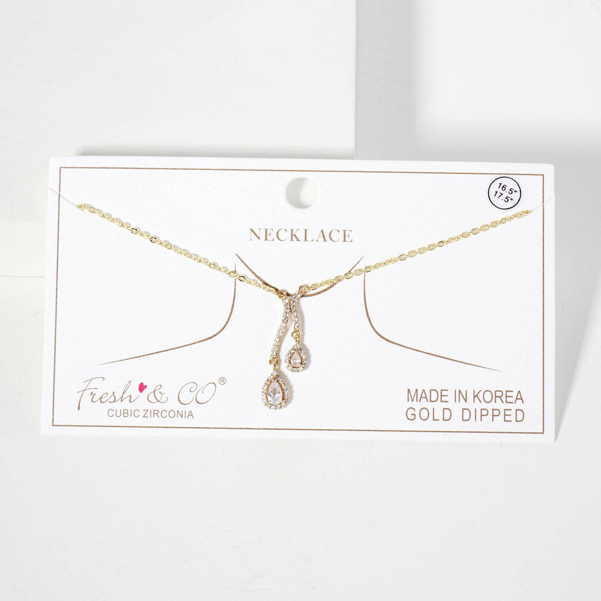Teardrop CZ-Stones Pendant Curved-Design Necklace