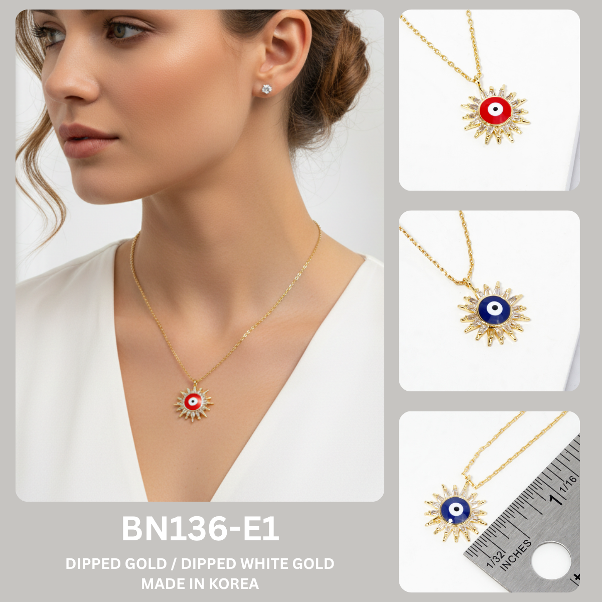 Minimalist Sunburst Evil Eye Pendant Necklace