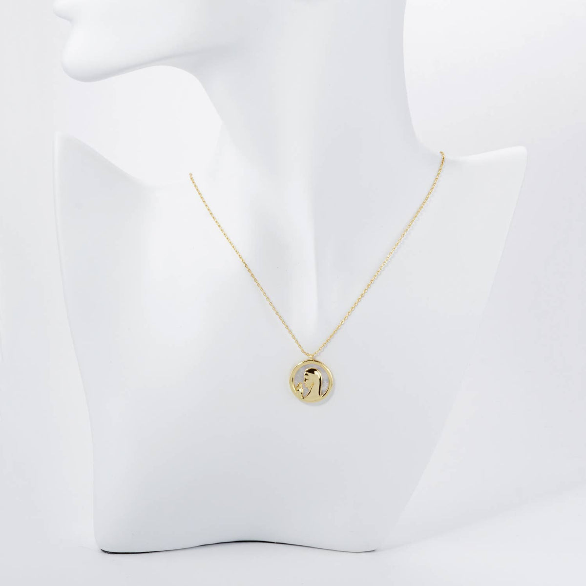 Gold Dipped Virgin Mary Mother of Pearl Disc Necklace