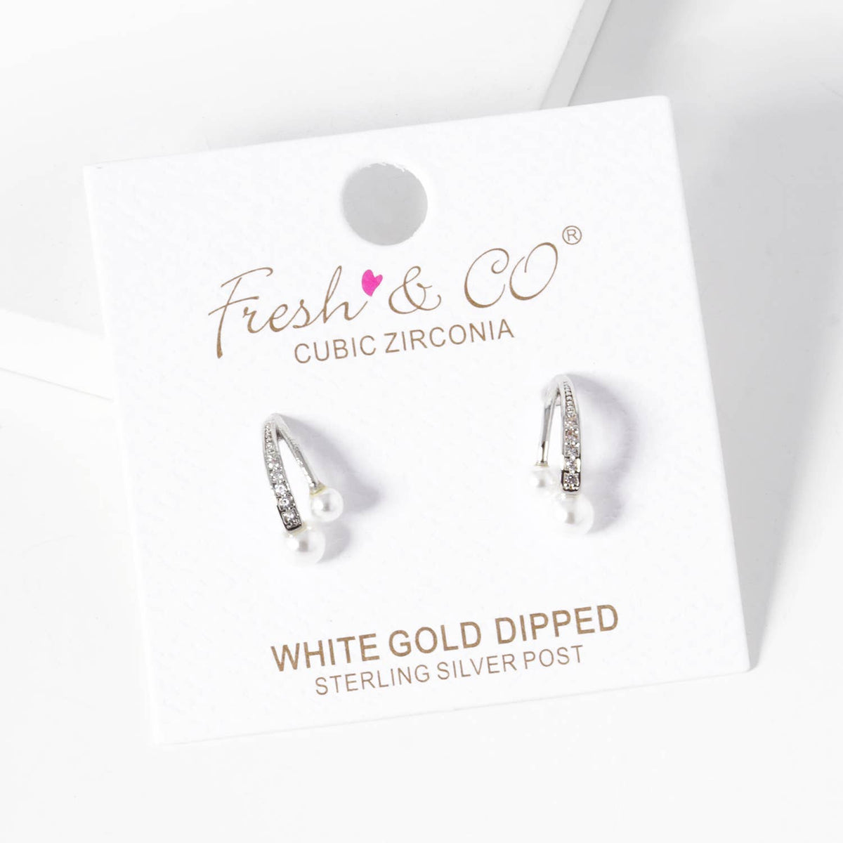 Dainty Pave Cubic Zirconia & Double Pearl Open Hoop Earrings