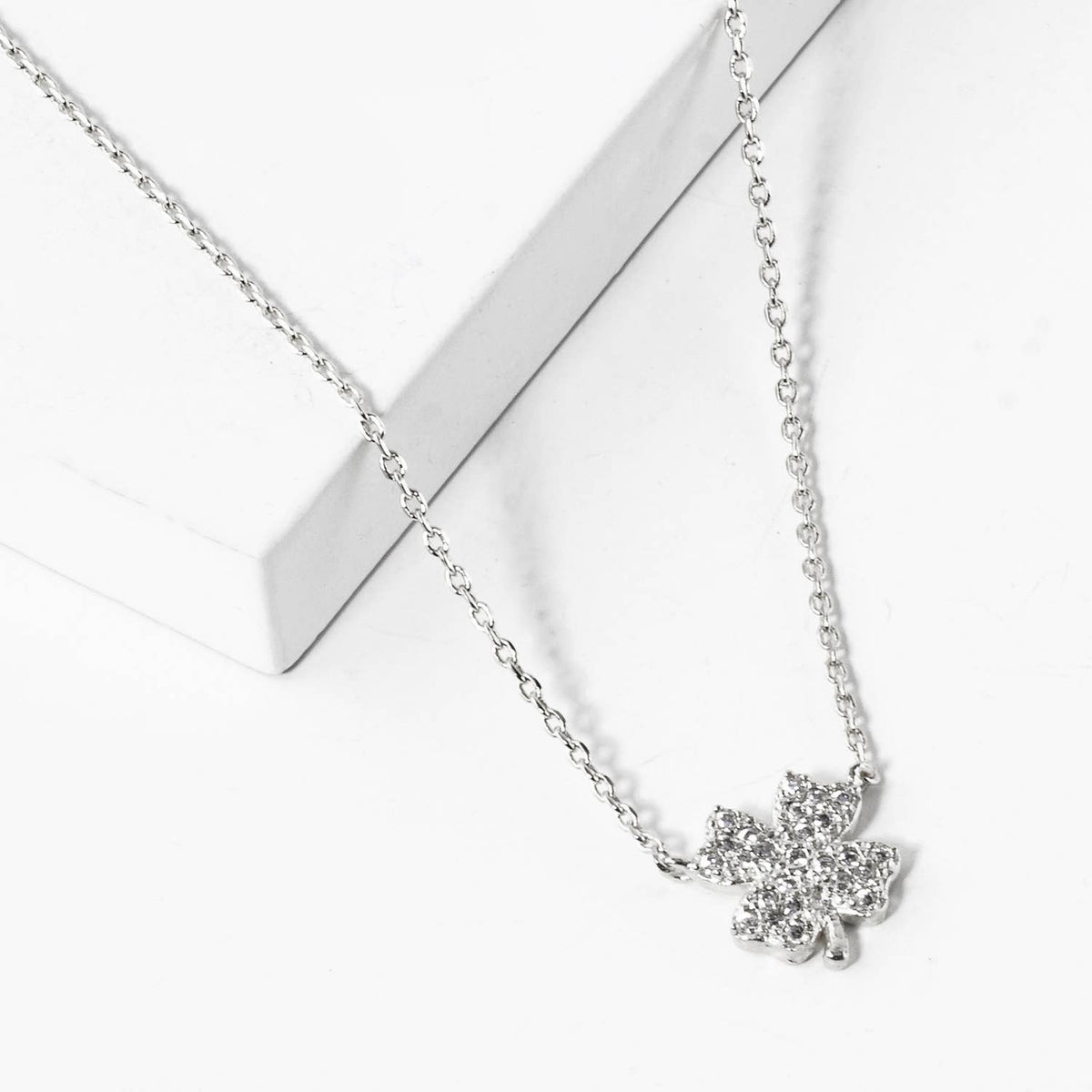 Pavé CZ Four-Leaf Clover Charm Necklace