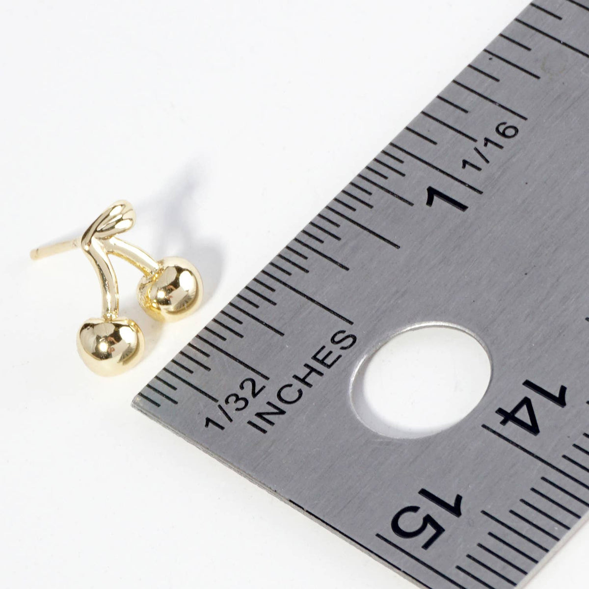 18K Gold Dipped Dainty Brass Cherry Stud Earrings