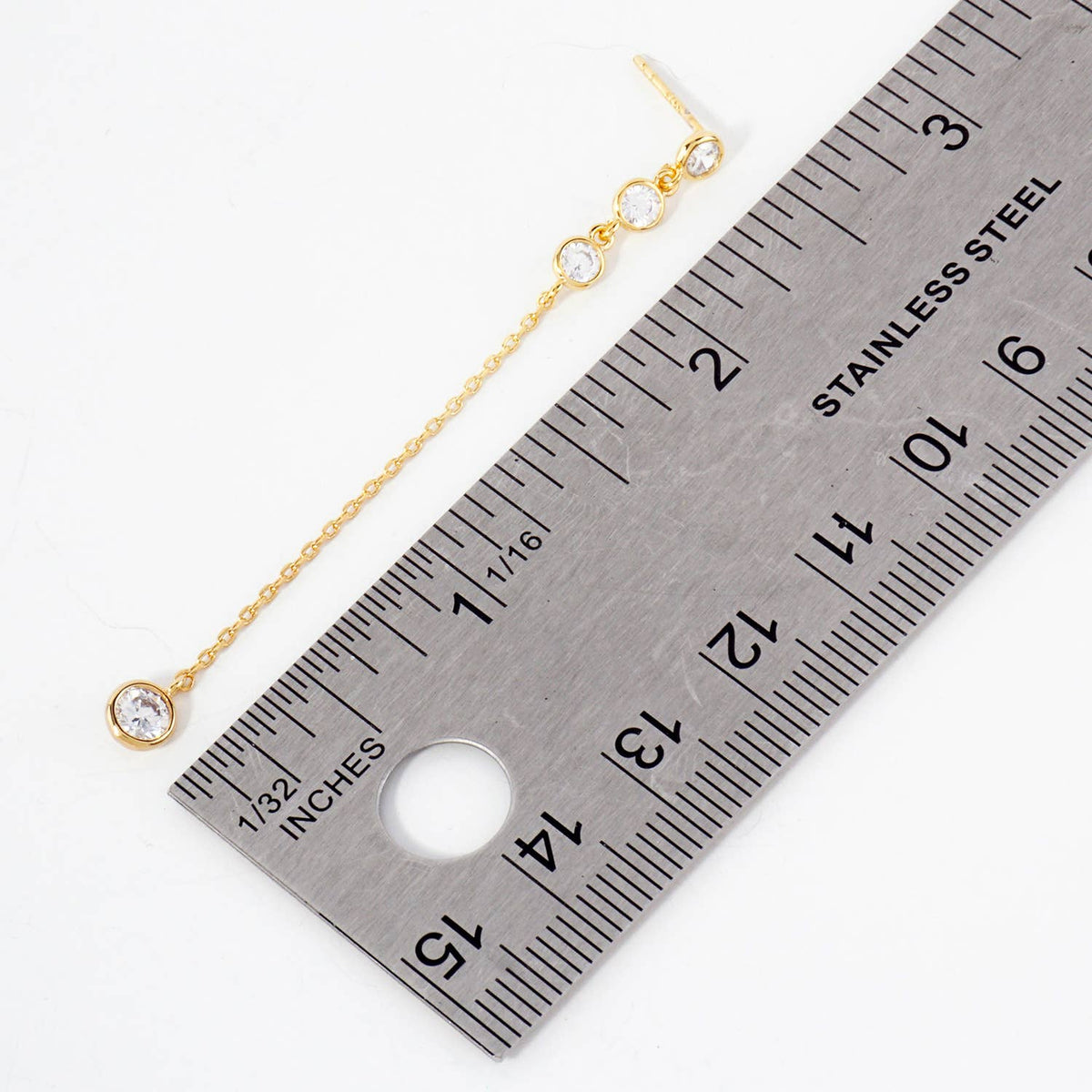 Round CZ Stone Trio with 4mm Stone Drop Chain Earrings