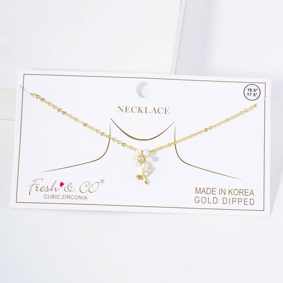 Botanical-Theme CZ Pearl Flower Pendant Necklace