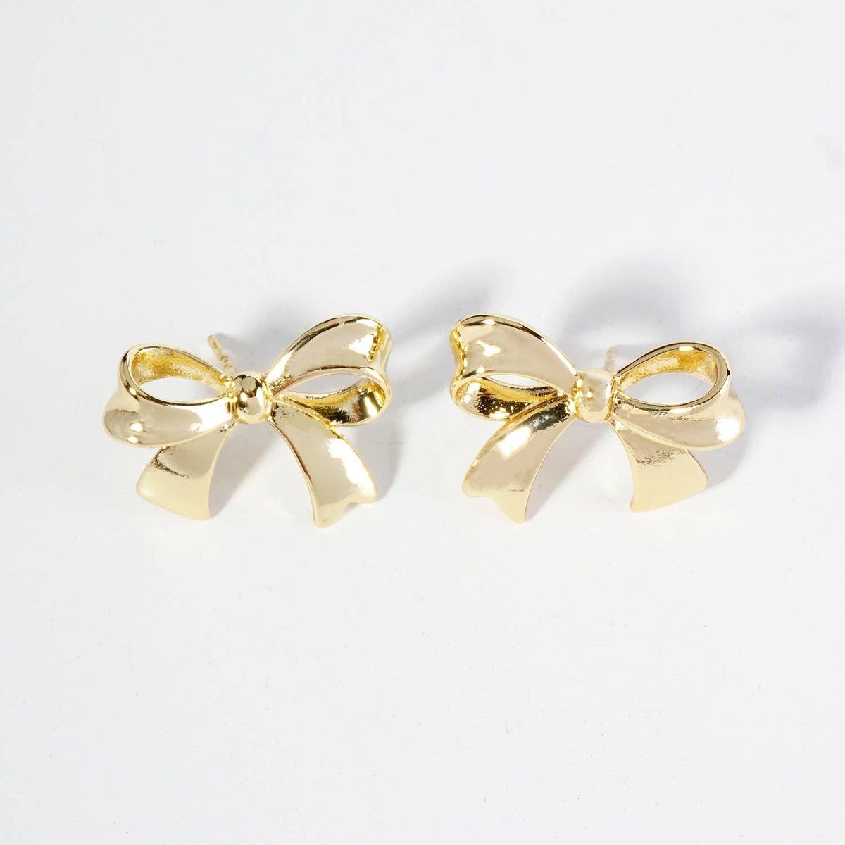 Ribbon Bow Stud Earrings / 18K Gold Dipped Brass.