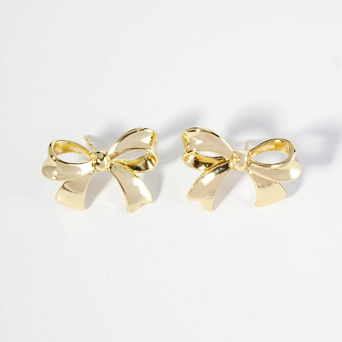Ribbon Bow Stud Earrings / 18K Gold Dipped Brass.