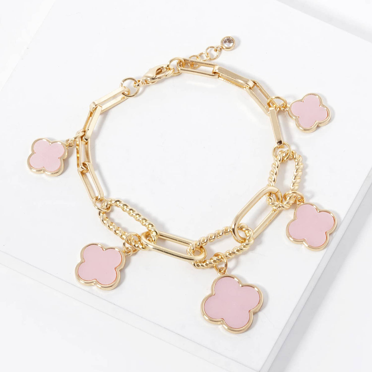 18K Gold Plated Clover Charm Paperclip Link Bracelet