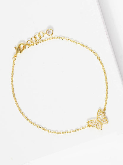 Dainty Pavé Butterfly Charm Bracelet