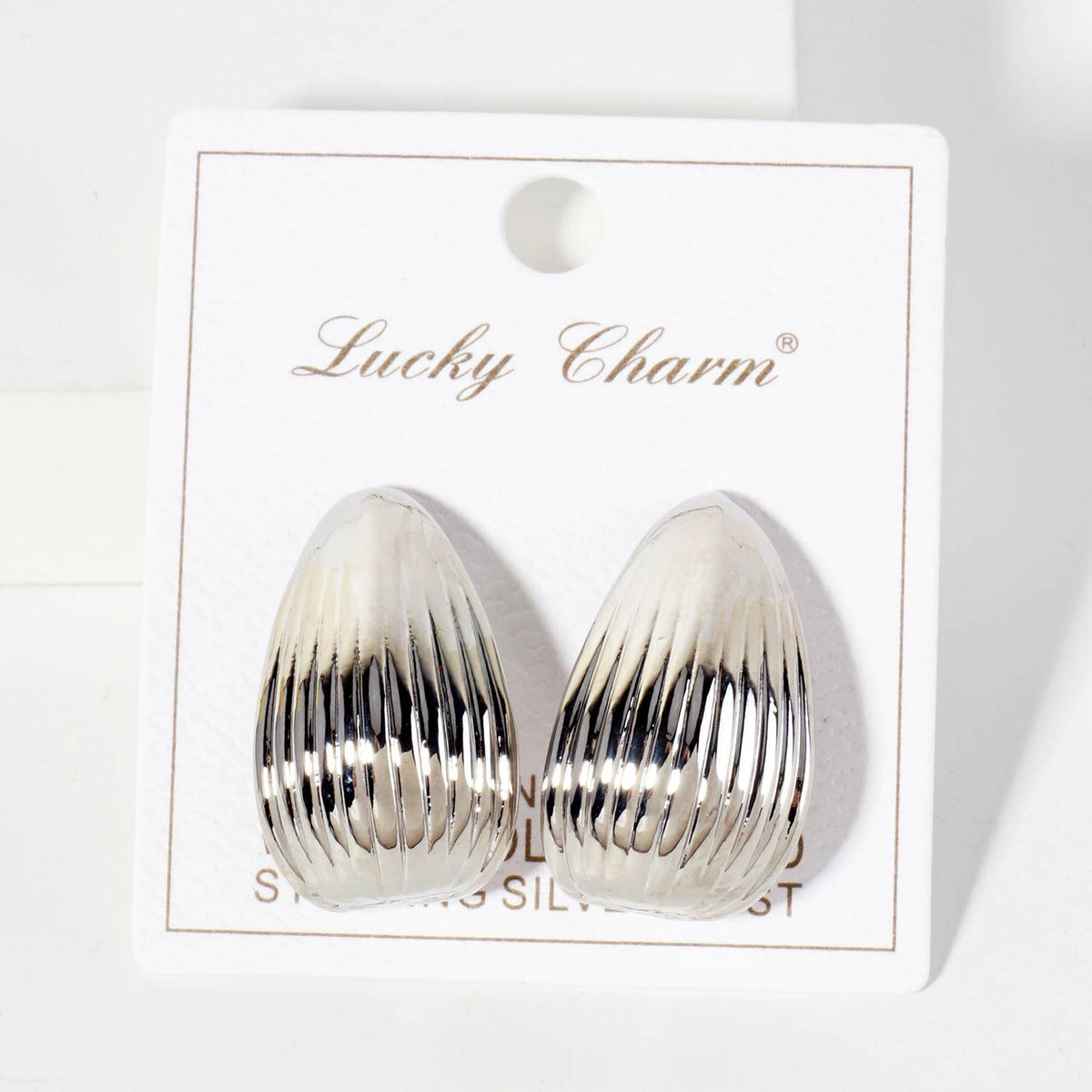 Polished Brass 30mm Ribbed Teardrop Earrings