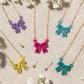 Enamel Crystal Bow Pendant Necklace – Pavé Bow on Chain