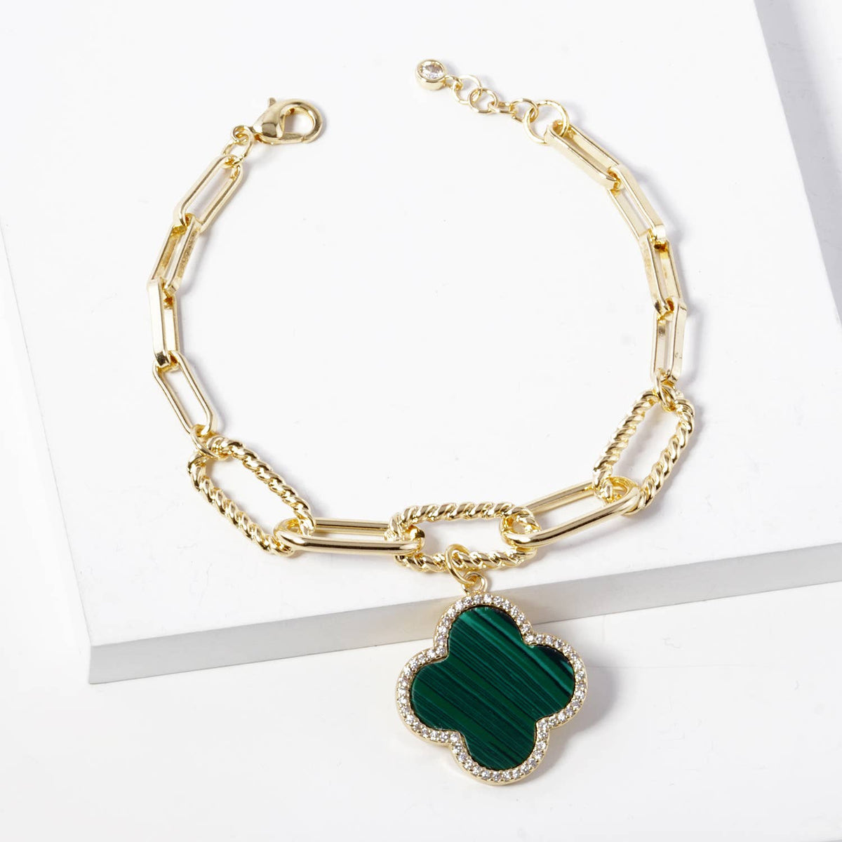 Clover Charm Paperclip Chain Bracelet