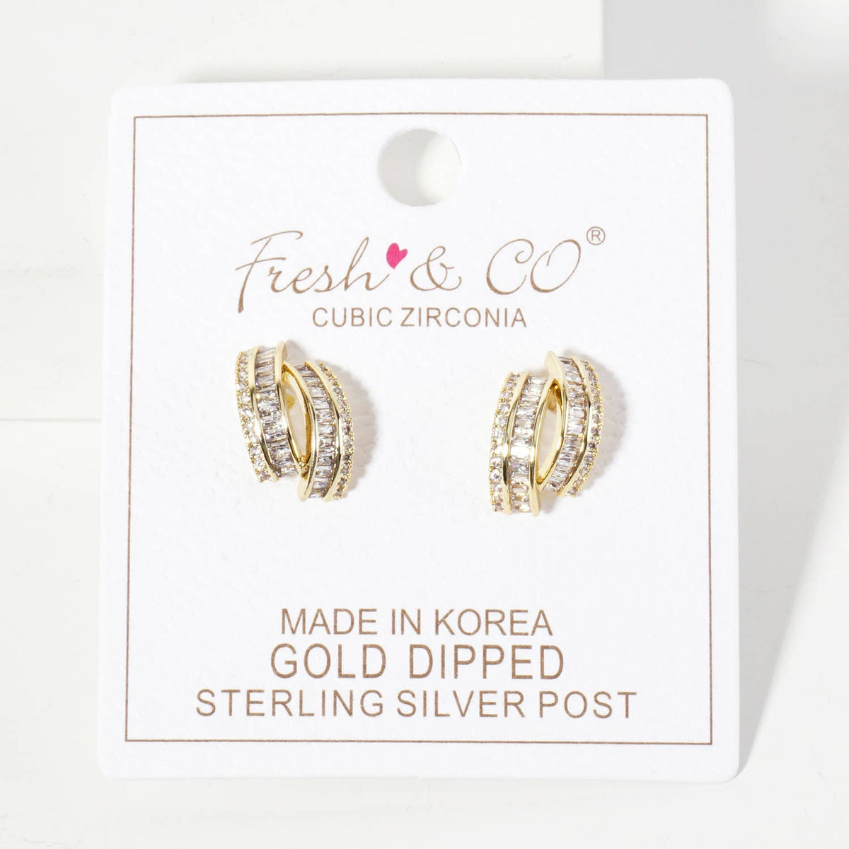Soft-Curve with Dual-Row Pave CZ Setting Stud Earrings