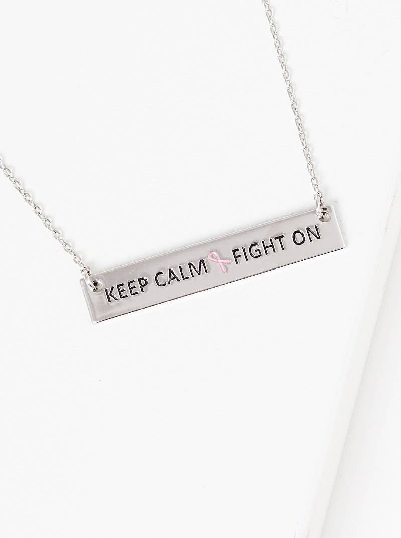 Breast Cancer Awareness "KEEP CALM & FIGHT ON" Necklace