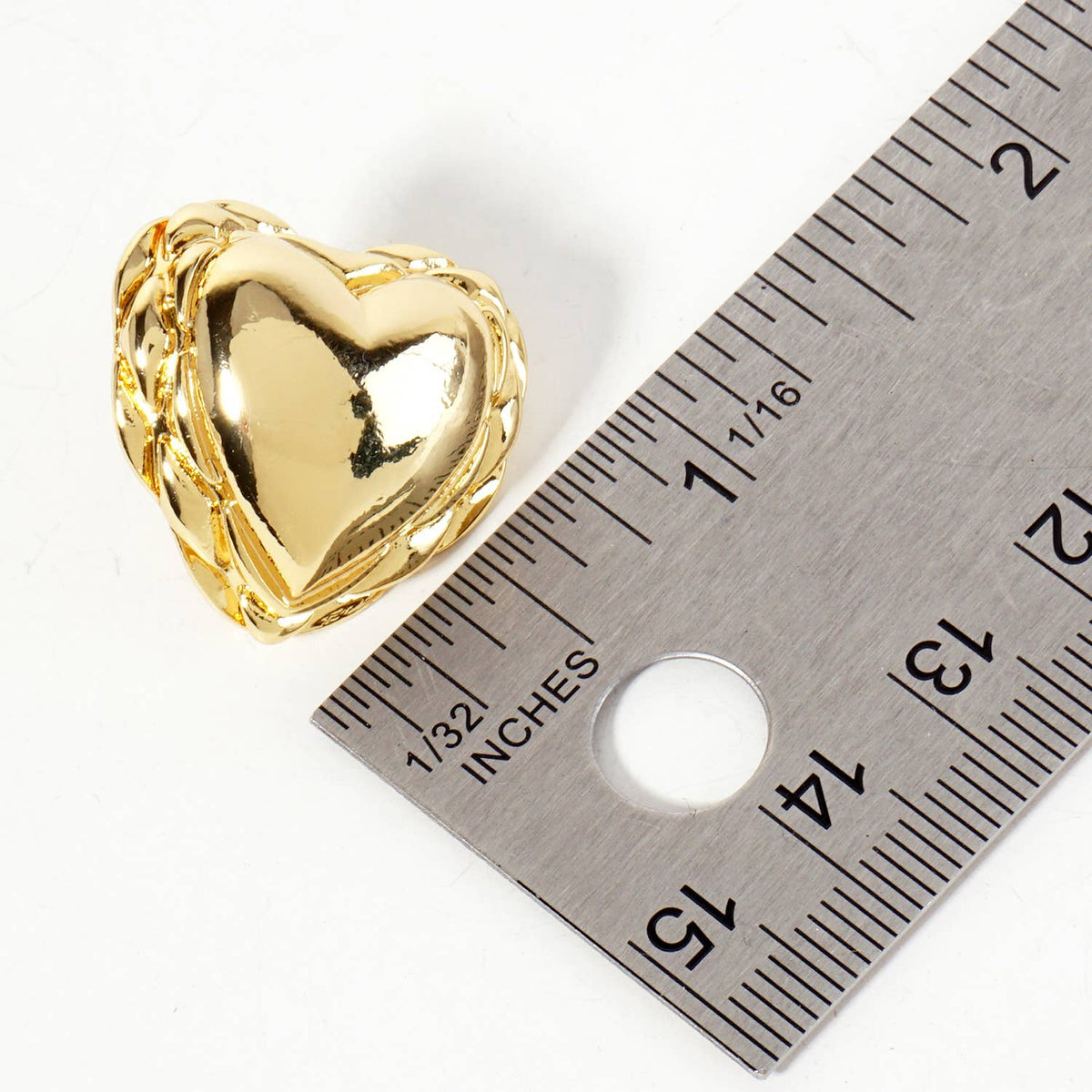 Polished Brass Textured Puffy Heart Stud Earrings