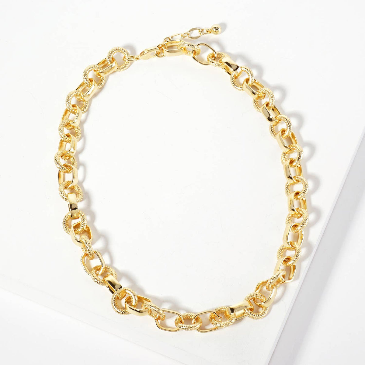 18K-Gold-Dipped 14-12mm Textured Chain Necklace