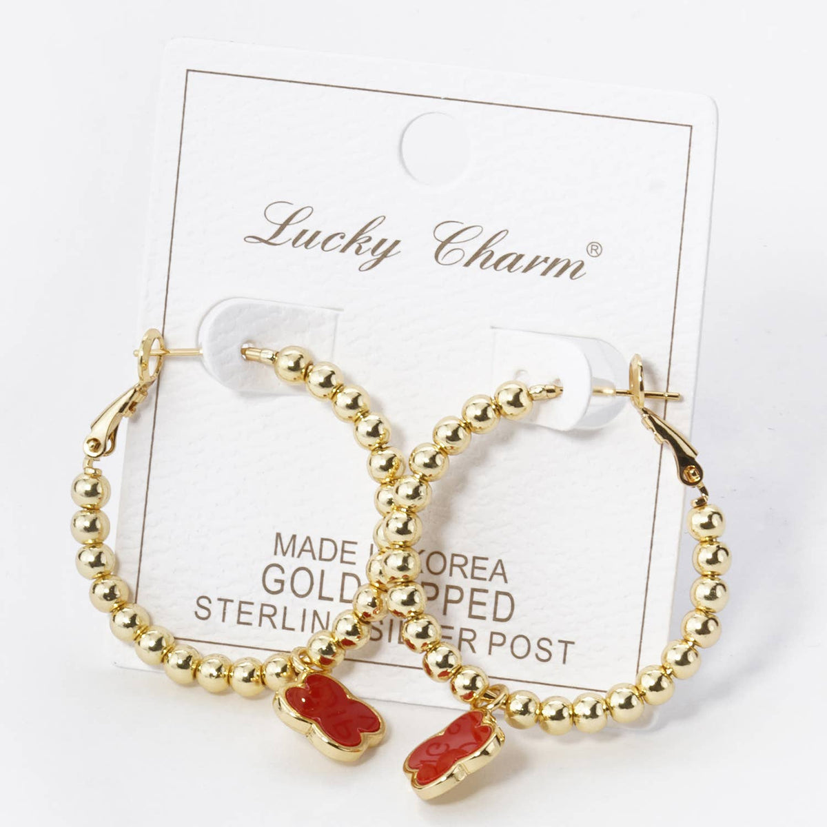 12MM QUATREFOIL DROP 30MM BALL BEADED LEVERBACK HOOP