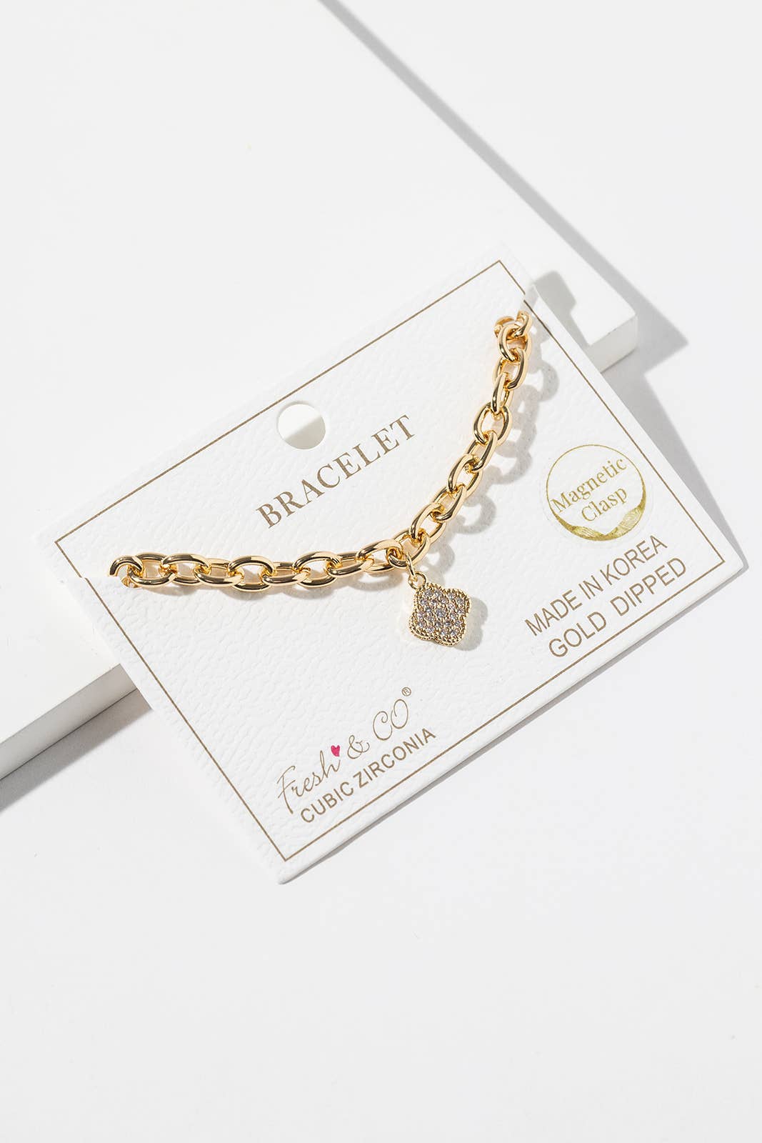 Pavé Cubic Zirconia Clover Magnetic Clasp Chain Bracelet