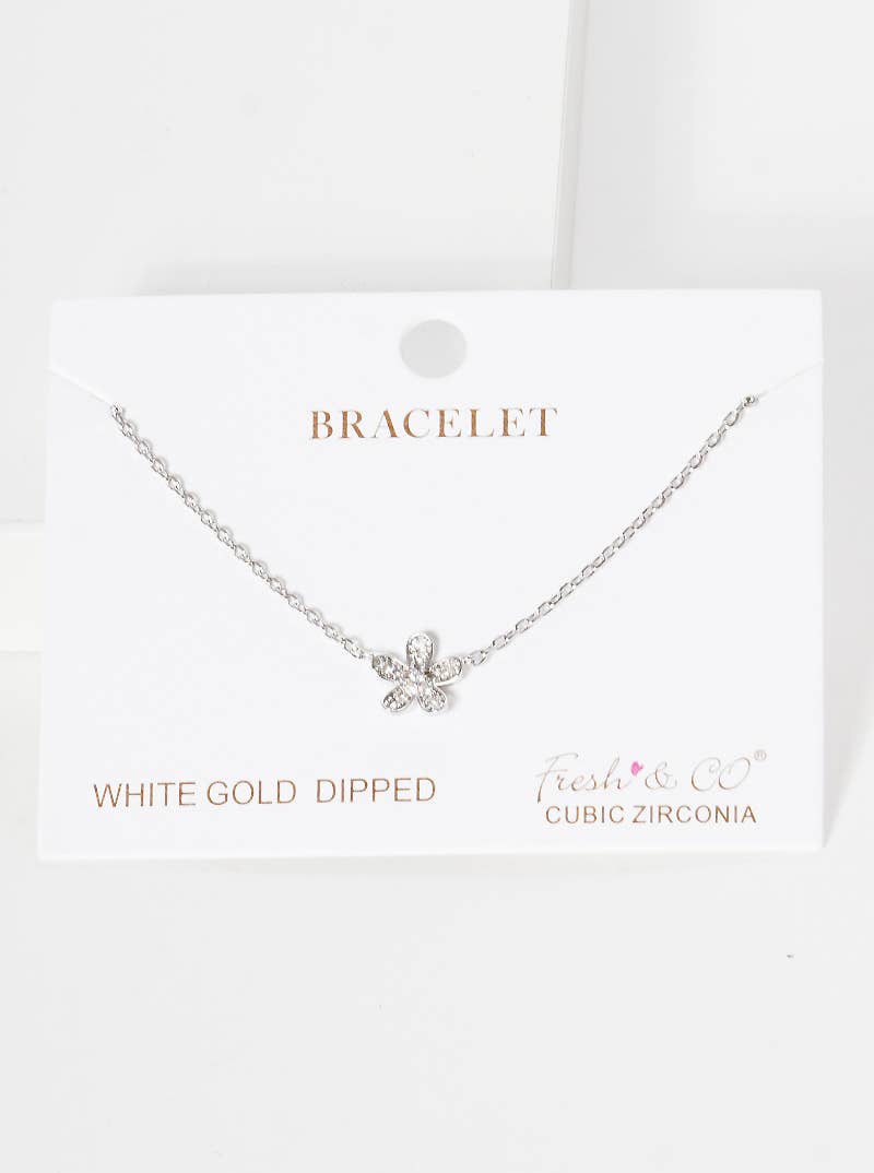 Dainty Pavé Flower Charm Bracelet