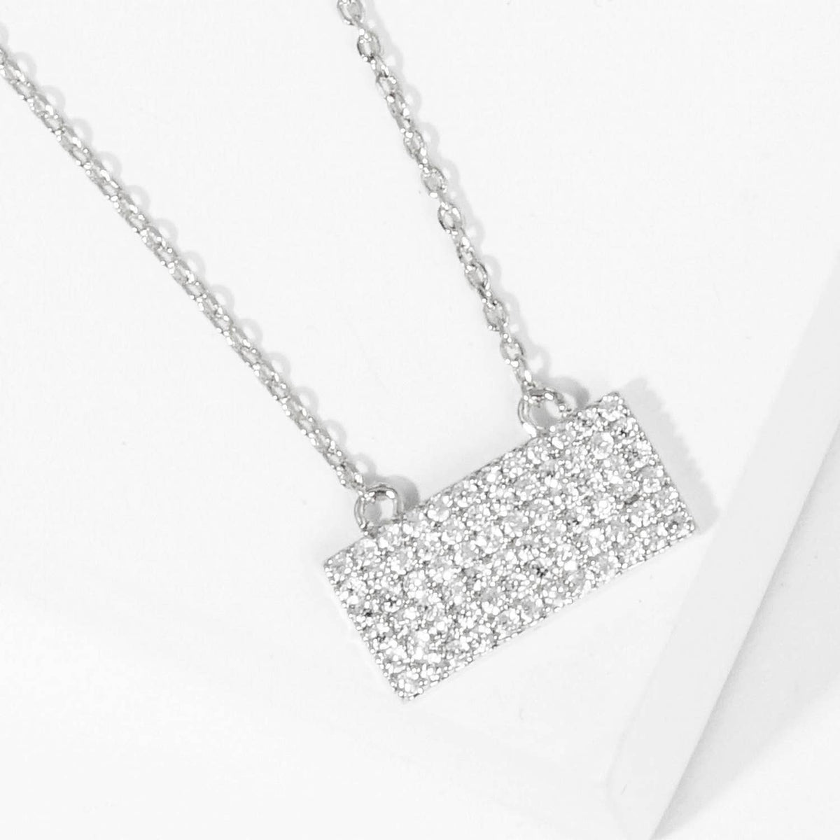 Rectangular Pavé Diamond Bar Pendant Necklace