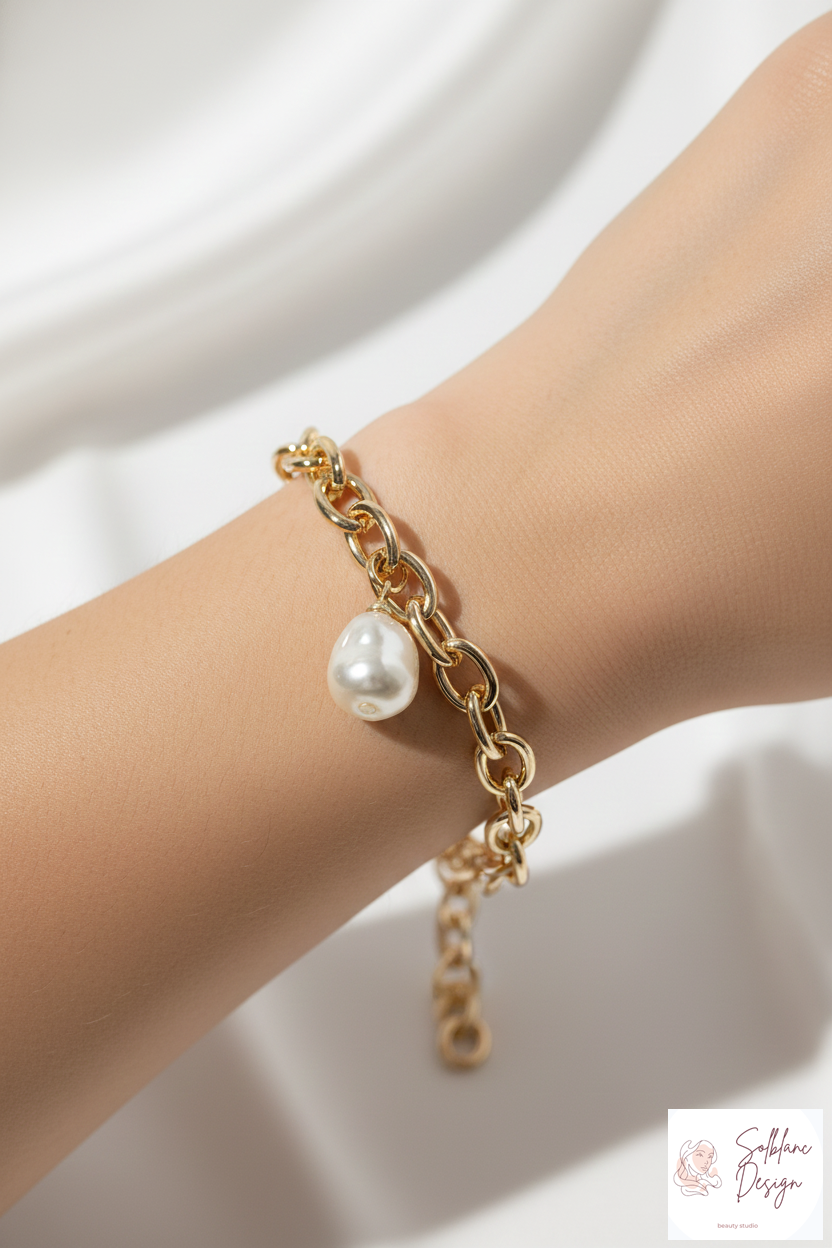 Magnetic Clasp Chunky Link Bracelet with Pearl Charm