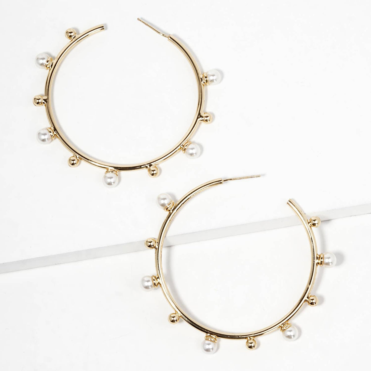 Pearl Accent Hoop Earrings with Sterling Silver Posts