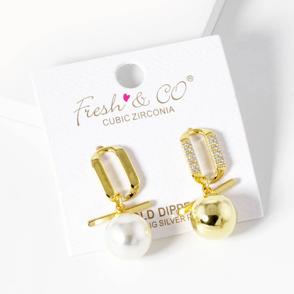 Dainty Pave Geometric Oval & Pearl Drop Earrings