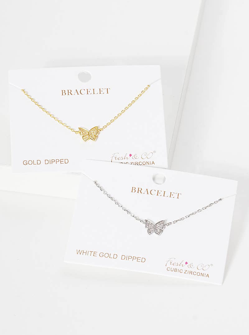 Dainty Pavé Butterfly Charm Bracelet