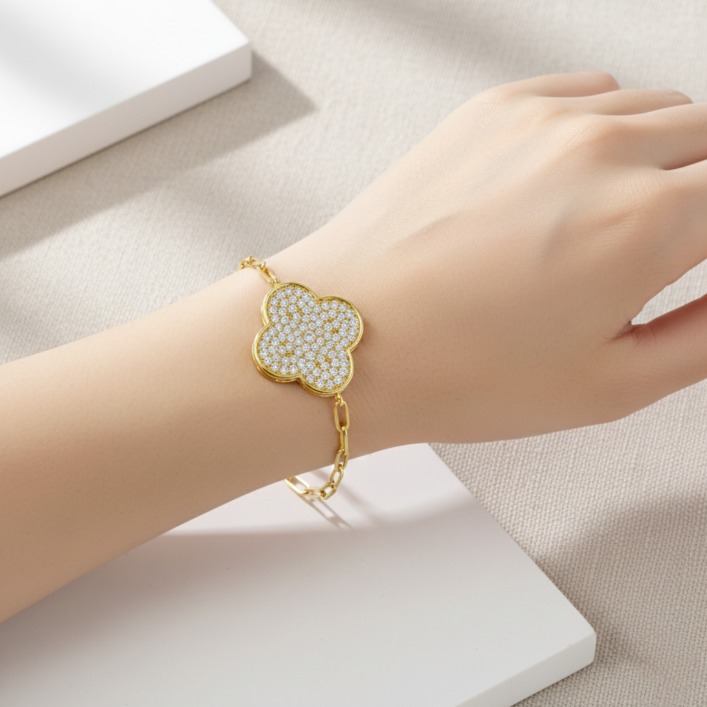 Pave Clover Charm Link Bracelet