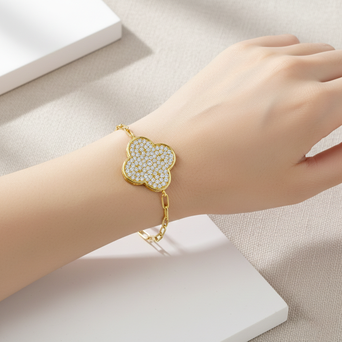 Pave Clover Charm Link Bracelet